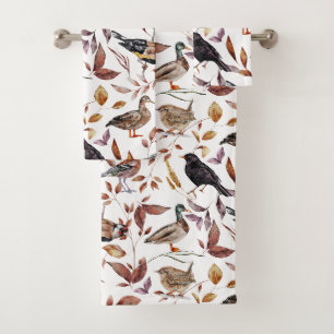 Autumn Fall Birds Pattern Bath Towel Set