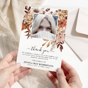 Autumn Fall Bloom Photo Memorial Funeral Thank You Card