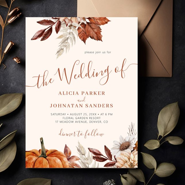 Autumn fall boho botanical ivory wedding invitation (Creator Uploaded)