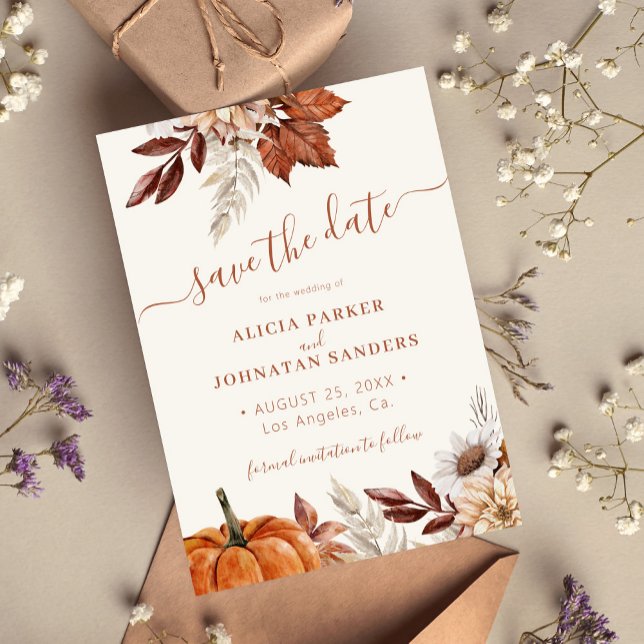 Autumn fall boho botanical terracotta wedding save the date (Creator Uploaded)
