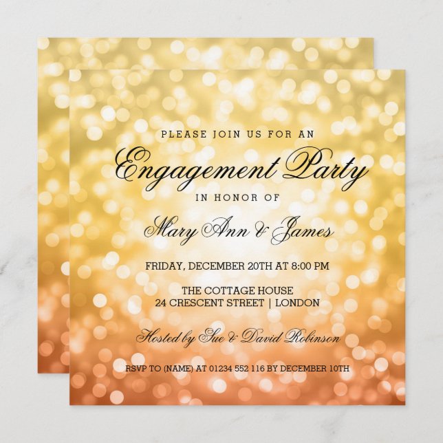 Autumn Fall Bokeh Lights Engagement Party Invitation (Front/Back)