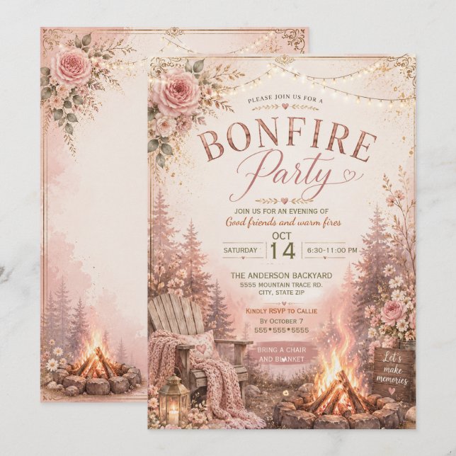 Autumn Fall Bonfire Get Together  Invitation (Front/Back)