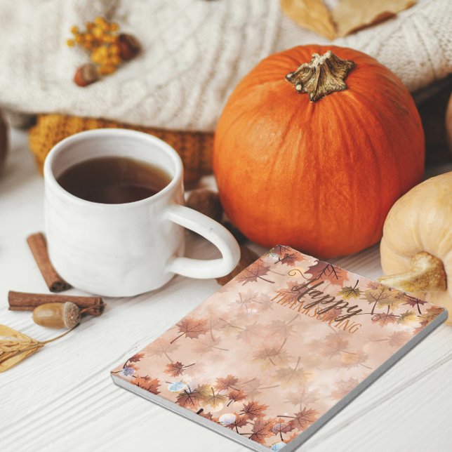 Autumn Fall Brown Leaves Happy Thanksgiving Notepad (Creator Uploaded)