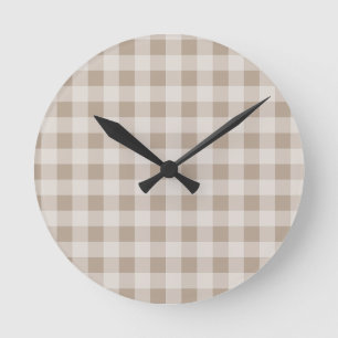 Autumn Fall  Brown Taupe Plaid Pattern Round Clock