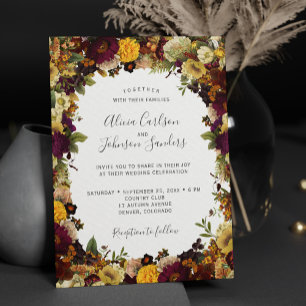 Autumn fall burgundy floral rustic chic wedding invitation