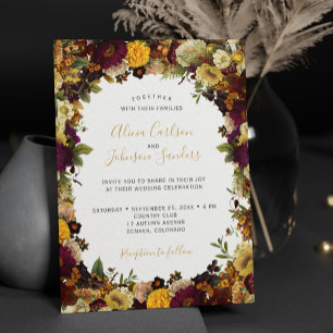 Autumn fall burgundy floral rustic chic wedding invitation