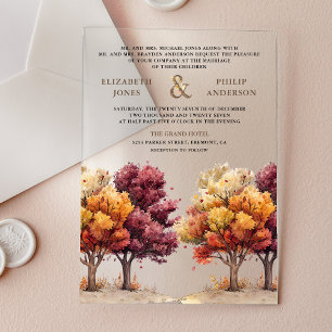 Autumn Fall Burgundy Trees Wedding Acrylic Invitations