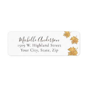 Autumn Fall Burnt Orange Watercolor Maple Leaves Return Address Label