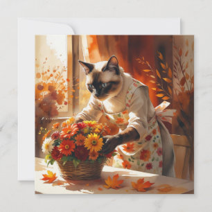 Autumn Fall cat florist is arranging flowers