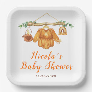 Autumn Fall Clothes Line Girl Baby Shower Paper Plate