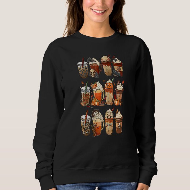 Autumn Fall Coffee Latte Cups Horrors & Ghost Hall Sweatshirt (Front)