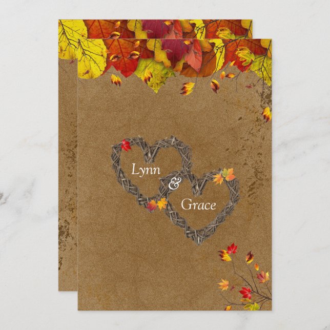 Autumn Fall Colour Leaves Twig Hearts  Invitation (Front/Back)
