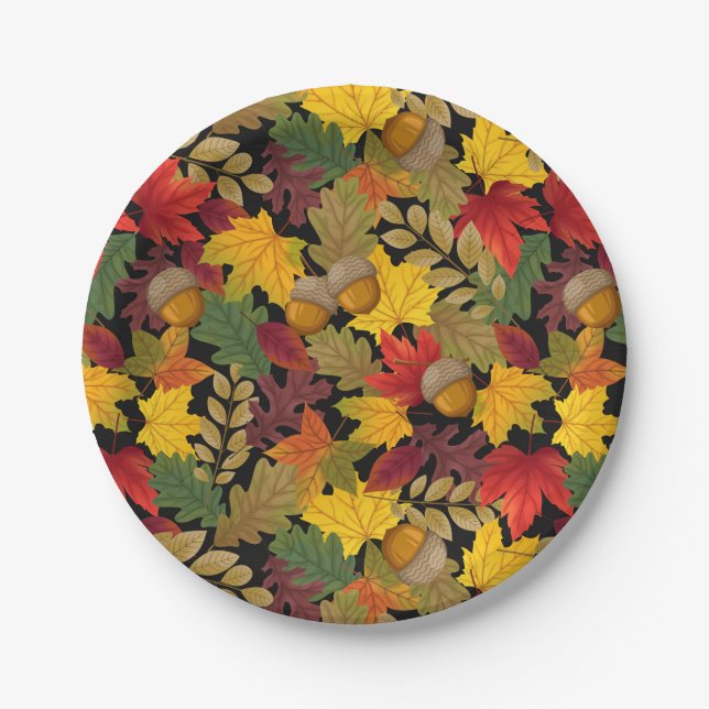 Autumn Fall Colourful Leaves  Paper Plate (Front)