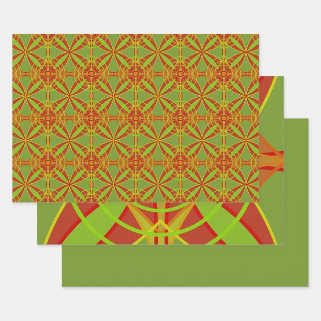 Autumn Fall Colours Abstract Geometric Design Wrapping Paper Sheet (Set)