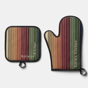 Autumn Fall Colours Striped Modern Oven Mitt & Pot Holder Set