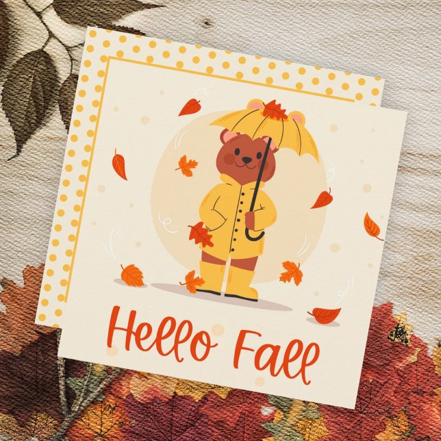 Autumn Fall Cute Bear Greeting Flat Card (Creator Uploaded)
