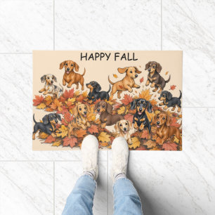 Autumn Fall Dachshund Puppies Indoor Outdoor Mat
