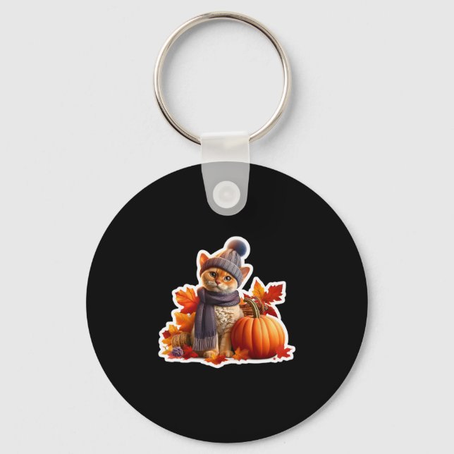 Autumn Fall Devon Rex Cat Owner Thanksgiving Mum D Key Ring (Front)