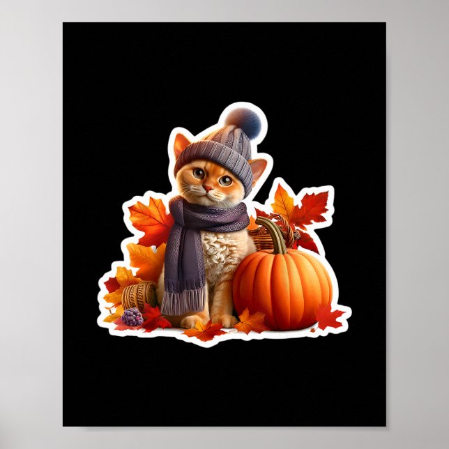 Autumn Fall Devon Rex Cat Owner Thanksgiving Mum D Poster (Front)
