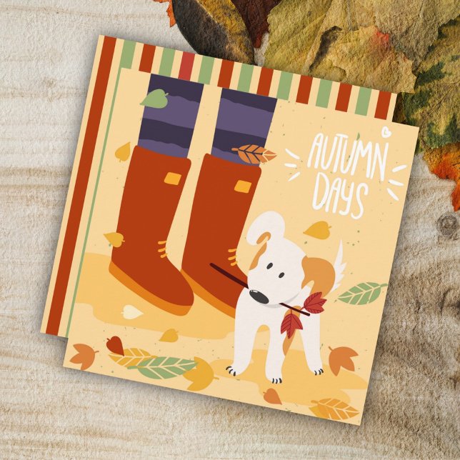 Autumn Fall Dog Walks Greeting Flat Card (Creator Uploaded)