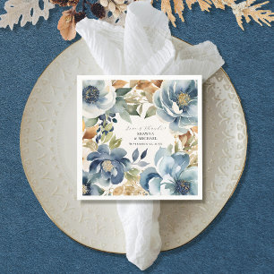 Autumn Fall Elegant Blue Floral Modern Wedding Napkin