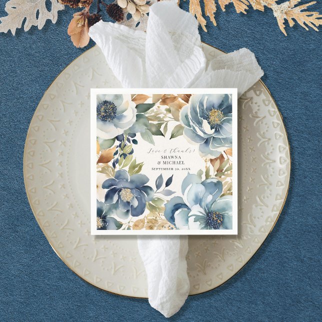 Autumn Fall Elegant Blue Floral Modern Wedding Napkin (Creator Uploaded)