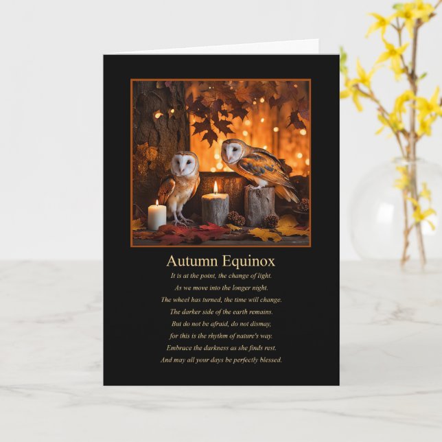 Autumn Fall Equinox Mabon with Owls and Candles  Card (Yellow Flower)