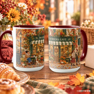 Autumn Fall European Coffee Shop Girl with Dog   Mug