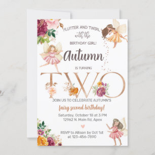 Autumn fall fairy girl  second birthday invite. invitation