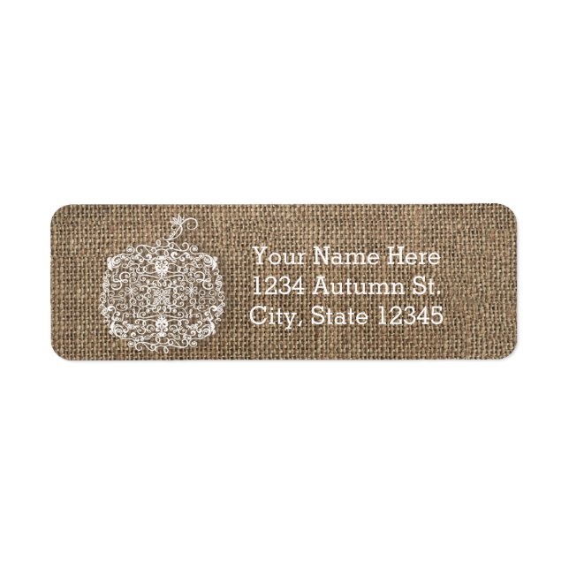 Autumn Fall Filigree Pumpkin & Burlap Invitation Return Address Label (Front)