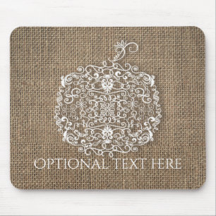 Autumn Fall Filigree Pumpkin & Burlap Rustic Look Mouse Pad
