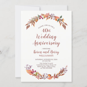 Autumn/Fall Floral 40th Wedding Anniversary Invite