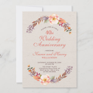 Autumn/Fall Floral 40th Wedding Anniversary Invite