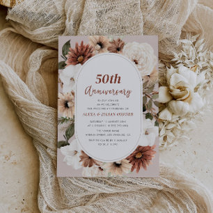 autumn fall floral 50th wedding anniversary invitation