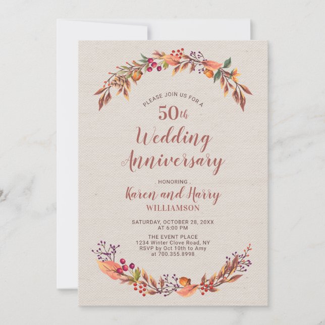 Autumn/Fall Floral 50th Wedding Anniversary Invite (Front)