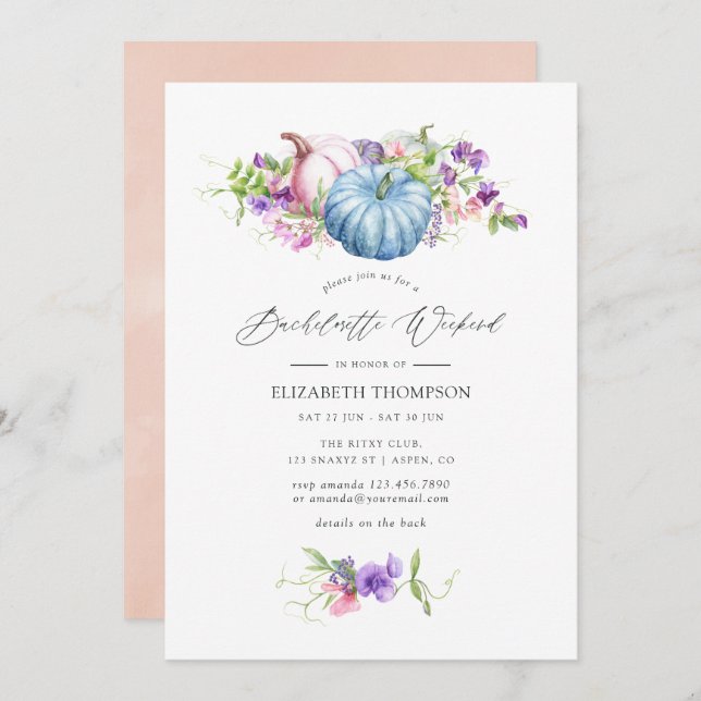 Autumn - Fall Floral Bachelorette Weekend Invitation (Front/Back)