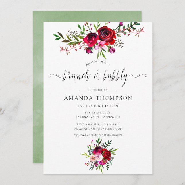 Autumn - Fall Floral Brunch and Bubbly Invitation (Front/Back)