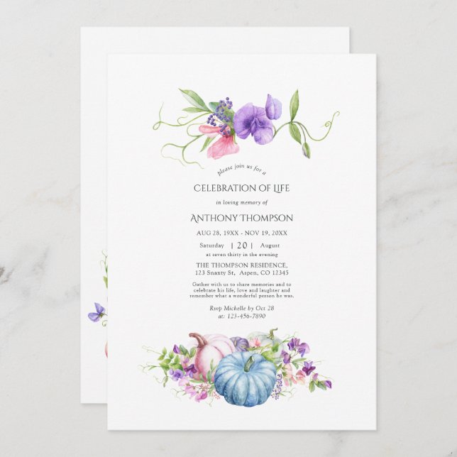 Autumn - Fall Floral Celebration of Life Photo Invitation (Front/Back)