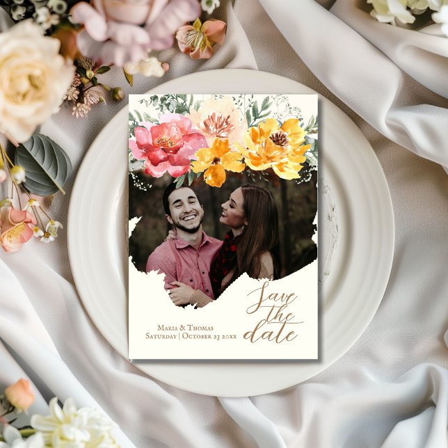 Autumn Fall Floral Elegant Wedding Save The Date (Creator Uploaded)