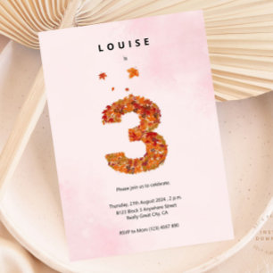 Autumn Fall Floral Garden 3rd Birthday Aesthetic Invitation