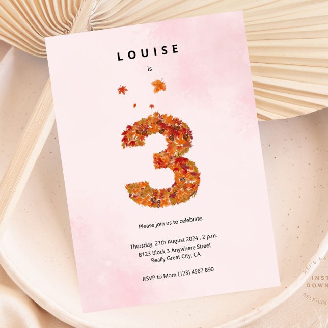 Autumn Fall Floral Garden 3rd Birthday Aesthetic Invitation (Creator Uploaded)