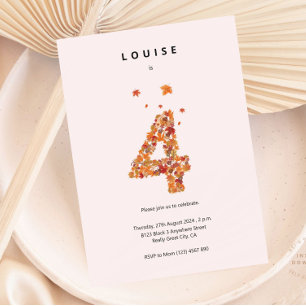 Autumn Fall Floral Garden 4th Birthday Aesthetic Invitation