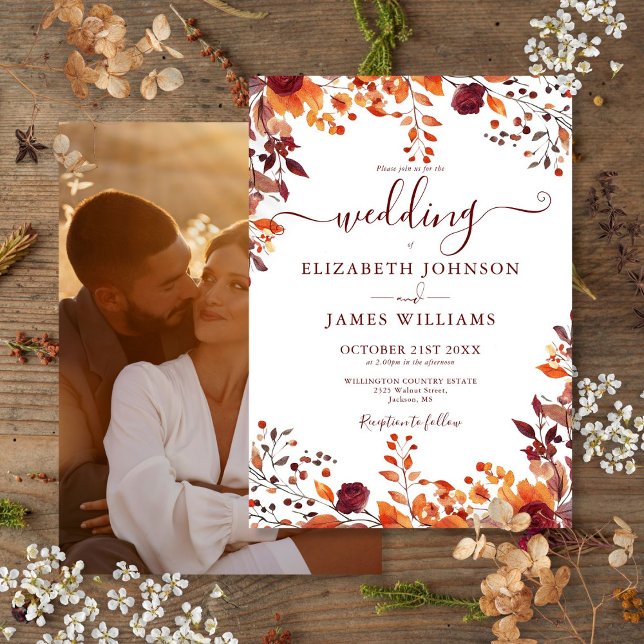 Autumn Fall Floral Leaves Photo Wedding Invitation (Autumn Fall Floral Leaves Photo Wedding Invitation)