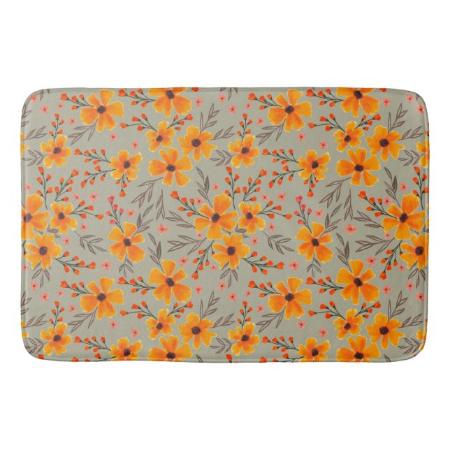 Autumn Fall Floral Pattern Sage Green  Bath Mat (Front)