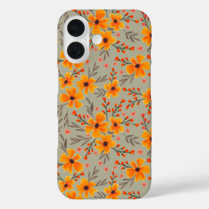Autumn Fall Floral Pattern Sage Green  iPhone 16 Case