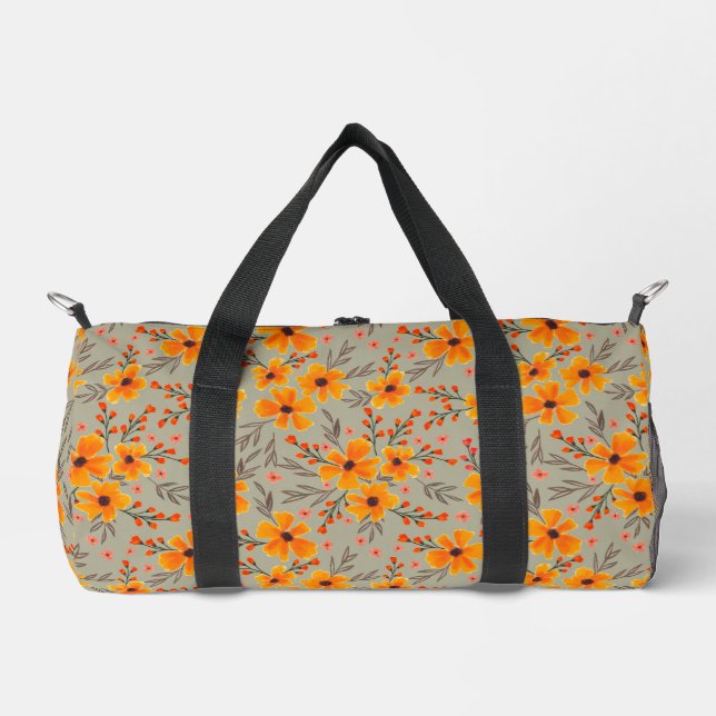 Autumn Fall Floral Pattern Sage Green  Duffle Bag (Front)