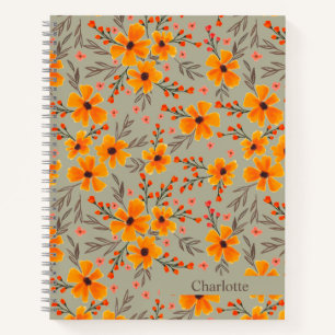Autumn Fall Floral Pattern Sage Green Notebook