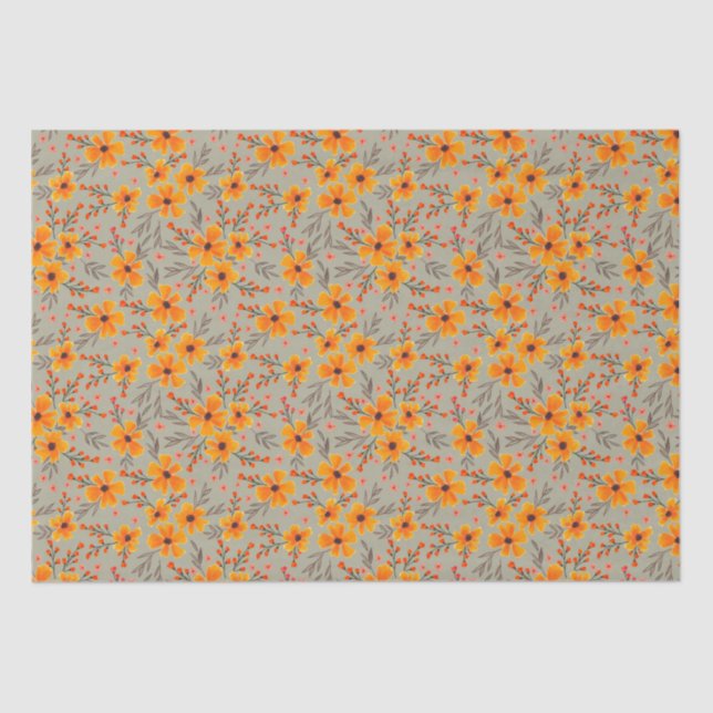 Autumn Fall Floral Pattern Sage Green  Tissue Paper (Front)