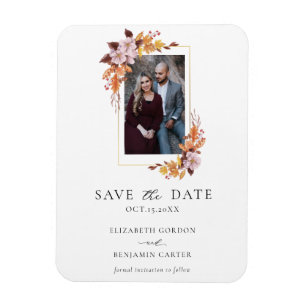 Autumn Fall Floral Photo Elegant Script Botanical Magnet