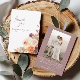 Autumn Fall Floral Photo Wedding Thank You Card